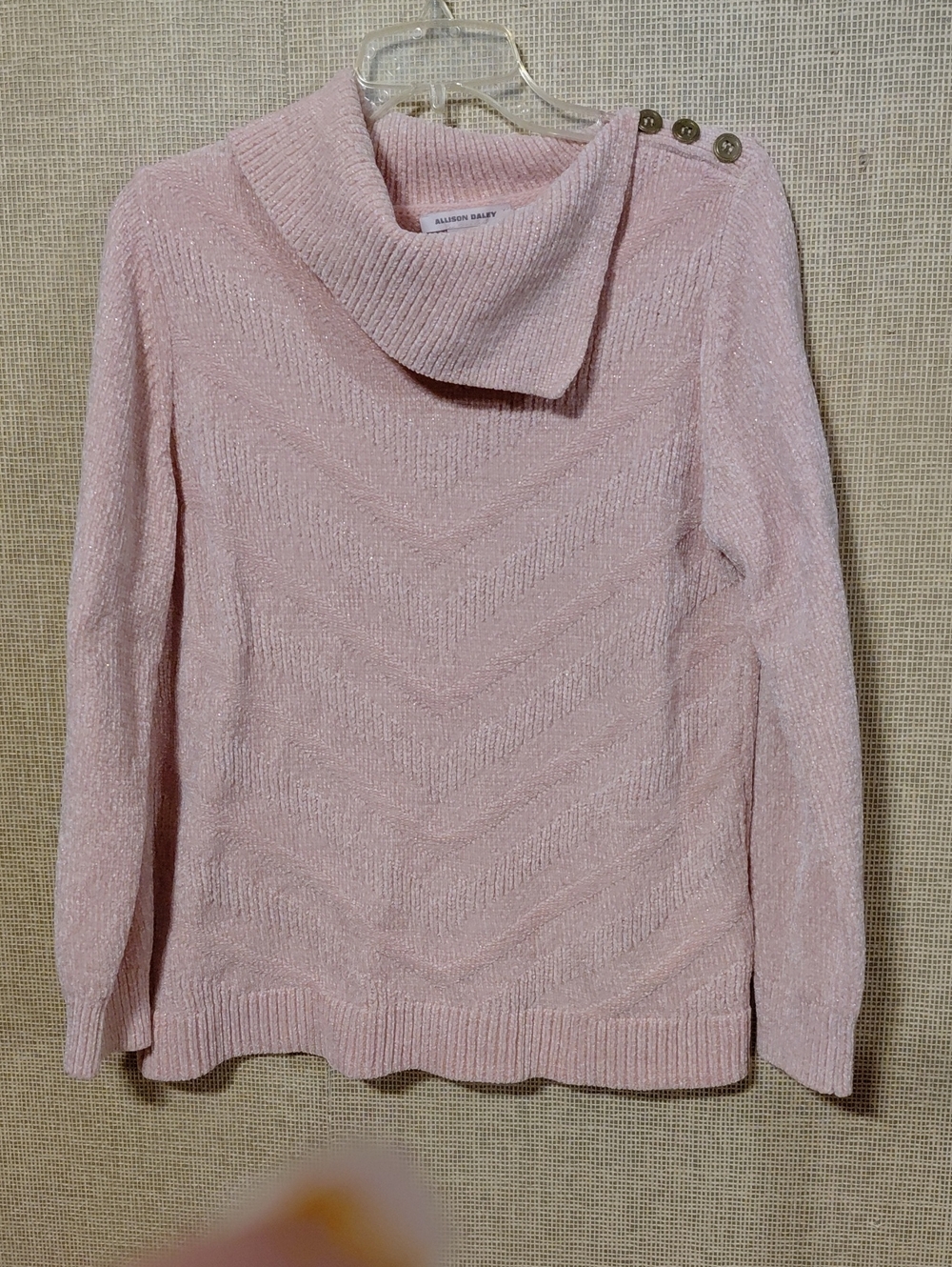 Allison Daley Blush Pink Cowlneck Sweater with Shoulder Buttons